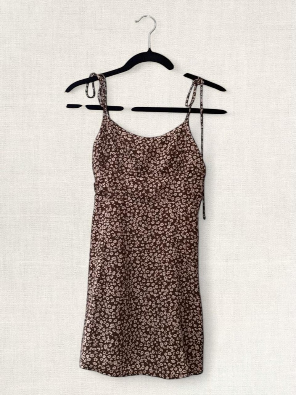 Blush Brown Floral Tie-Shoulder Mini Dress